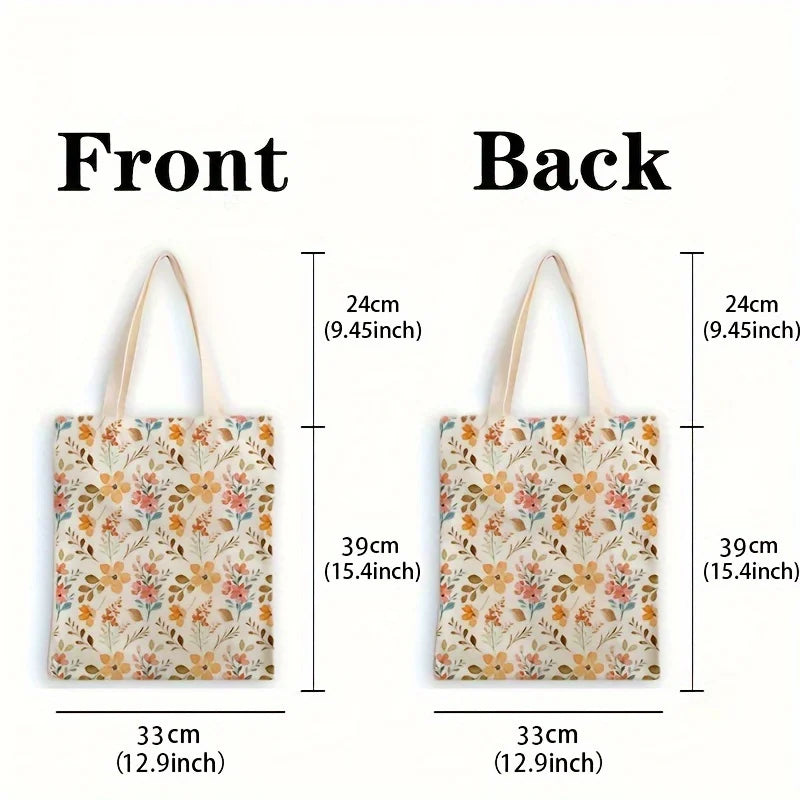 Unisex Canvas Baguette Bag Art Wildflower Pattern Reusable Shopping Tote Large Capacity Double Sided Print Storage Pouch Personal Items Organizer Gift for Friend