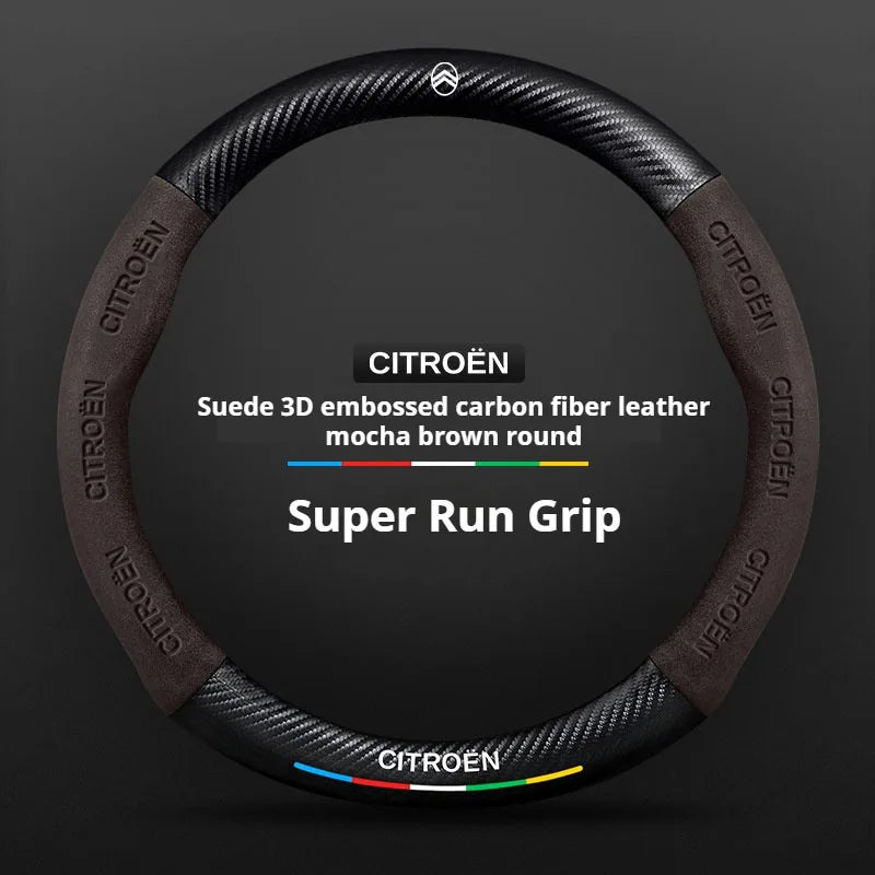 For Citroen C1 C2 C3 C4 C5 C6 VTS Xsara C-Crosser Berlingo Jumpy Carbon fiber Suede Car Steering Wheel Cover Auto Accessories