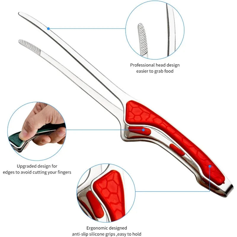 1pc Stainless Steel Barbecue Tongs Steak Tongs Metal Food Tongs Non-slip Grip Non-stick Durable Kitchen Pliers for Cooking