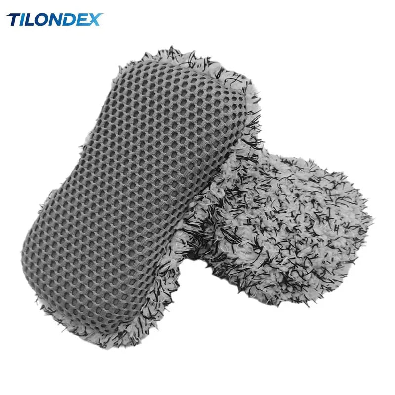TILONDEX Dual Sided Car Wash Sponge 1/2PCS Set Microfiber Plush & Mesh Scrub Auto Cleaning Sponge Block for Vehicle Cleaning