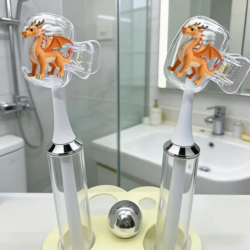 2pcs Cute Clay Dragon Toothbrush Head Covers Storage Case Toothbrush Protector Holder Bathroom Accessory for Home Travel Gift