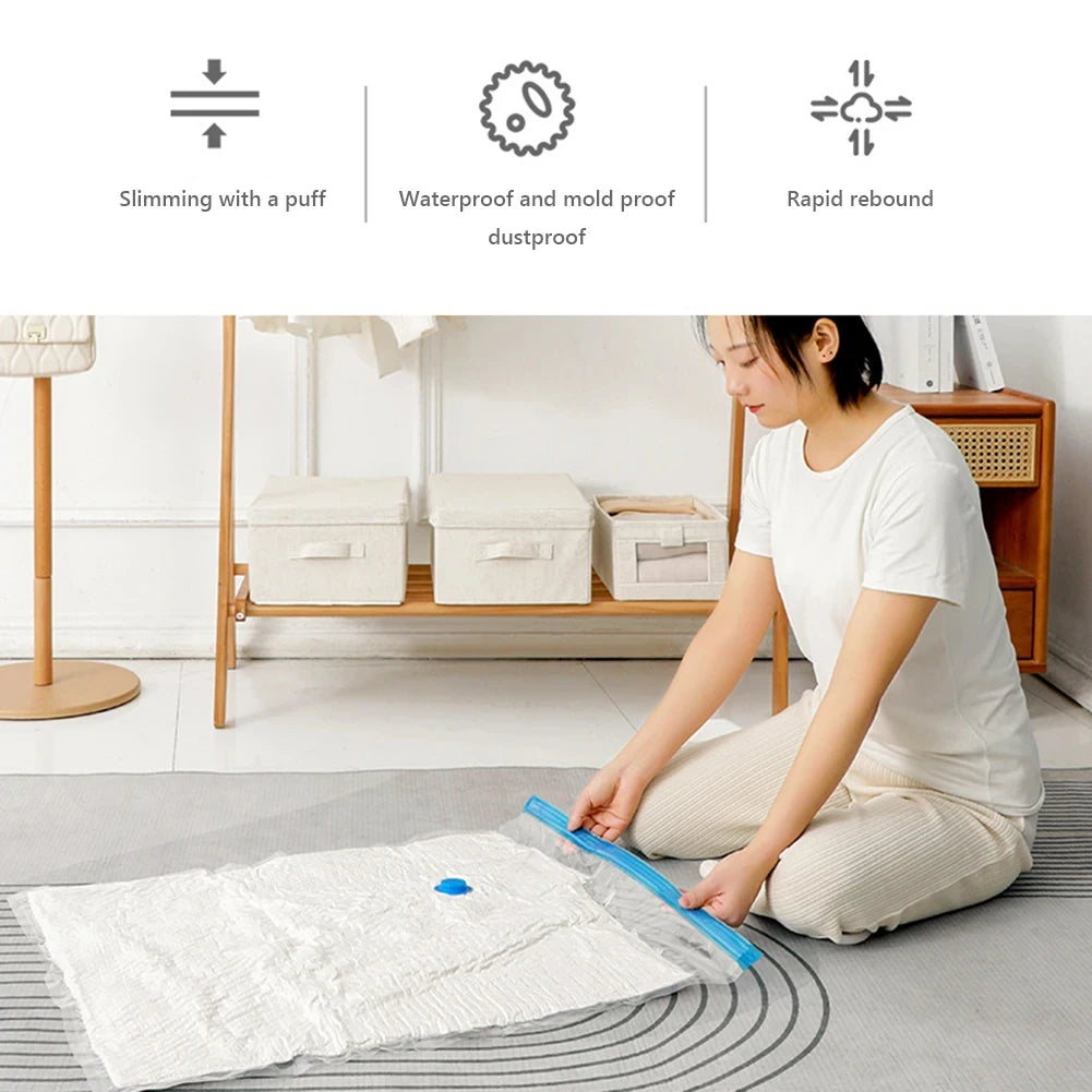 4pcs Reusable Vacuum Bags Transparent Folding Compressed Space Saving Vacuum Bag for Clothes Large Travel Container