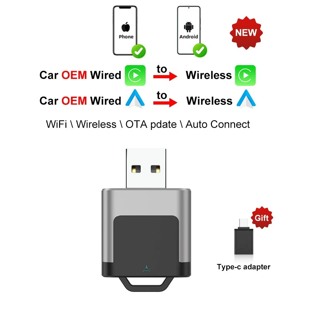 FLIXIVI 2 in 1 Interface Wireless CarPlay/Android Auto Wireless USB/TYPE-C Adapter Smart Mini Box Plug Fast Connect Universal