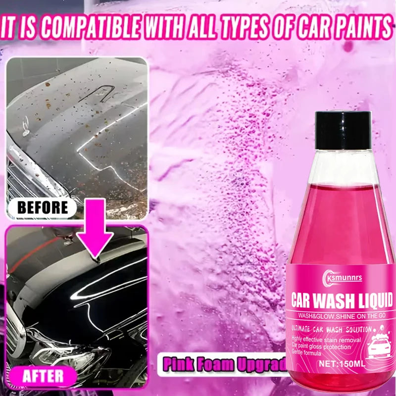 All-in-One Car Wash Wax, High Concentration Pink Foam Shampoo for Cars, Boats, Yachts and RVs