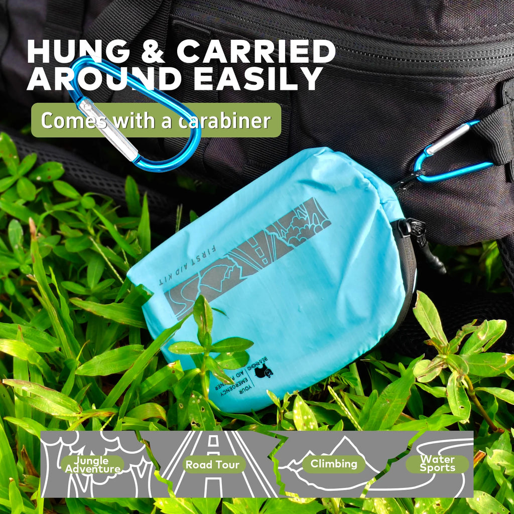 Portable Emergency Kit 40D Nylon Lightweight Waterproof Tear-Resistant First Aid Bag with Hook for Daily Travel Sports Camping
