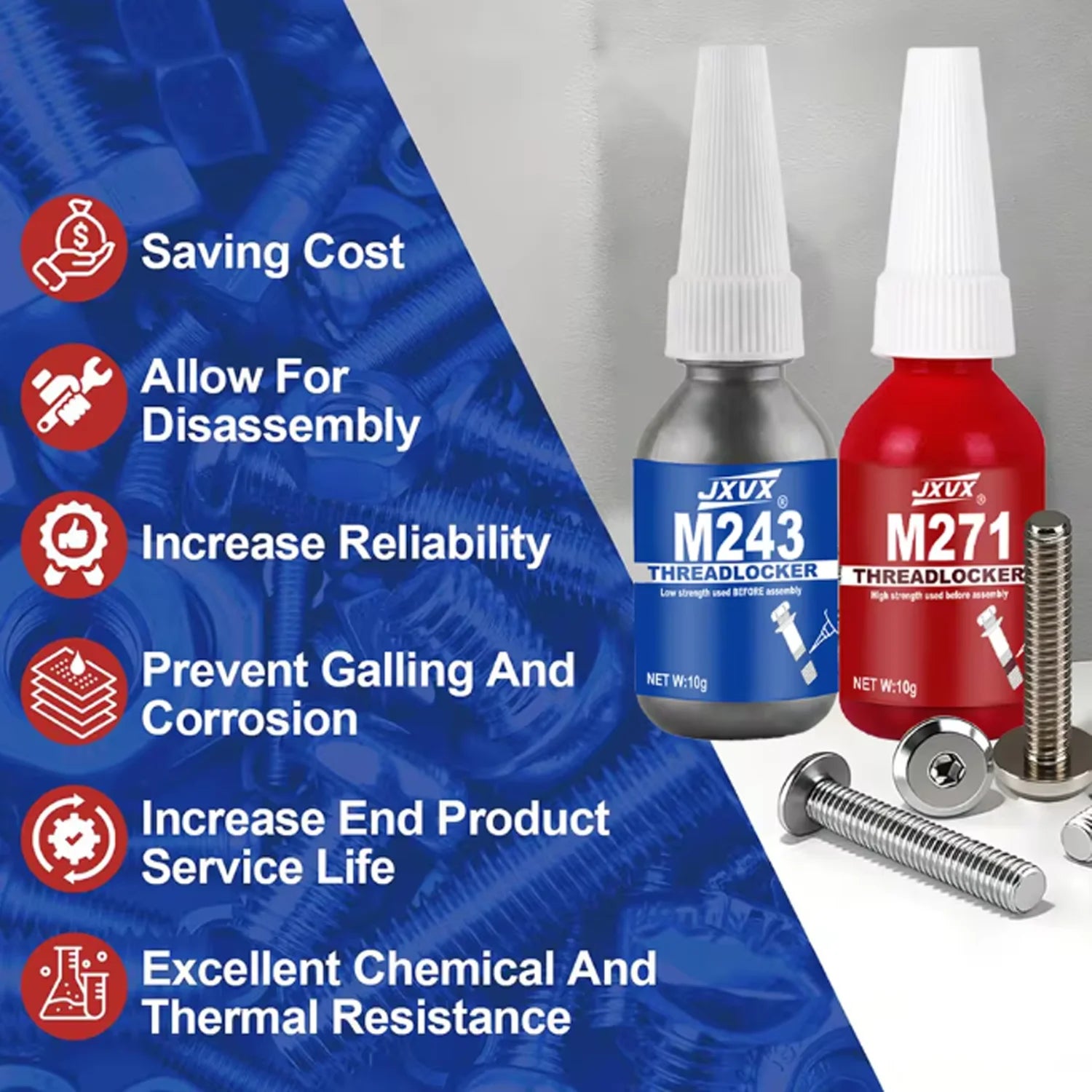 Anaerobic Epoxy Adhesive Blue 243 Medium Strength Red 271 Thread locking adhesive high strength,Industrial Thread Sealant Impact