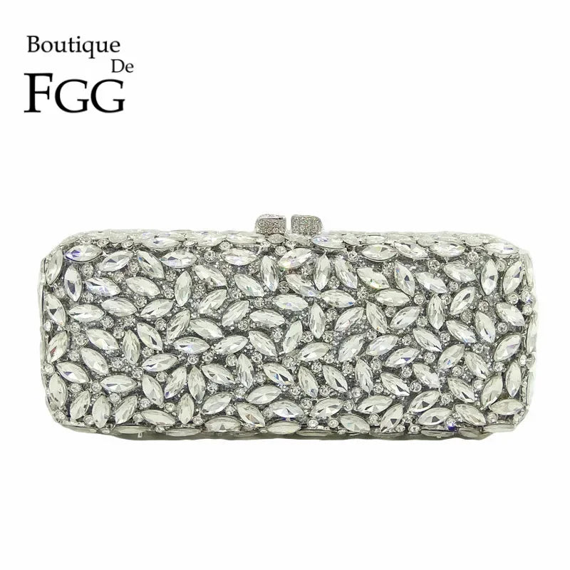 Boutique De FGG Luxury Women Black Crystal Clutch Evening Bags Wedding Bride Rhinestone Clutch Bag Party Dinner Diamond Handbags
