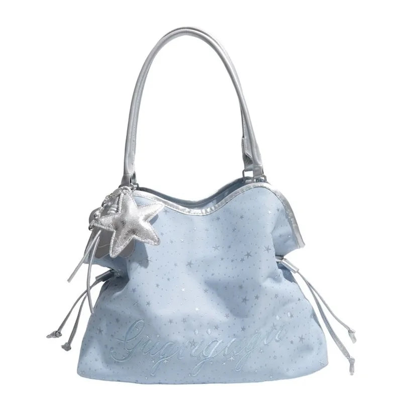 Women Star Pattern Shoulder Tote Bag Large Capacity Casual Hobo Handbag for Daily Work Travel Weekend Use