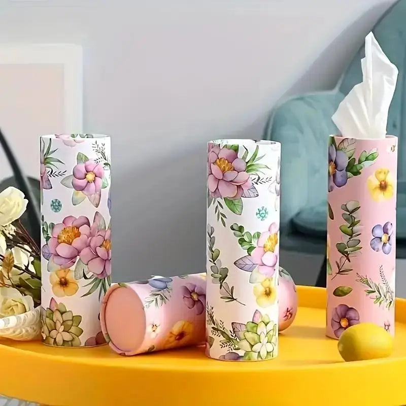 Elegant Floral Car Paper Towel Holder Stand, Multi-Functional Cup Holder & Travel Napkin Dispenser for Home & Auto Use