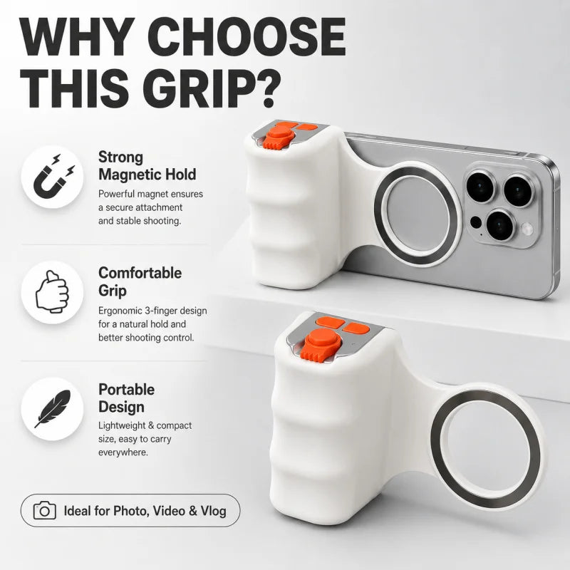 Magnetic Phone Camera Grip Wireless Shutter Remote Selfie Handle Handheld Stabilizer for Vlog Live Video Photo