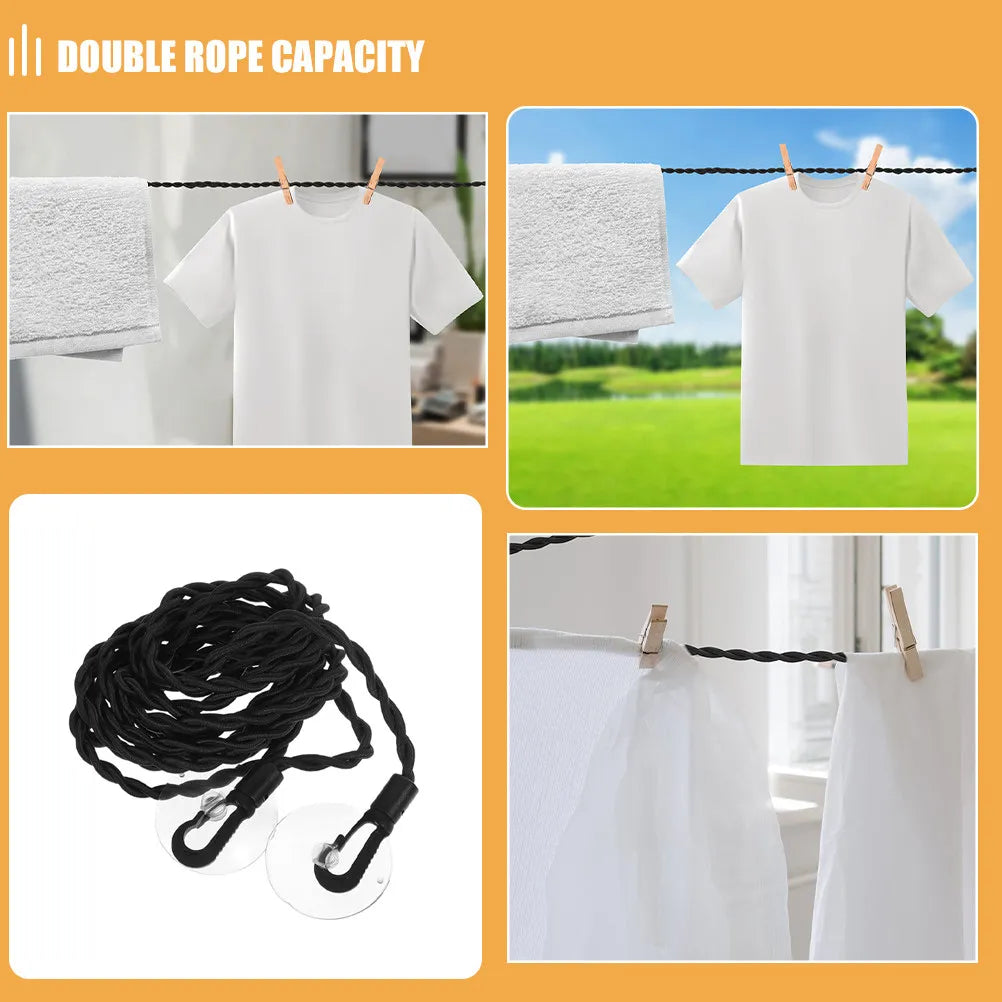 2Pcs Travel Clothesline Elastic Braided Cord Windproof Hanging Drying Rope Portable Suction Cups Camping Outdoor Home Use
