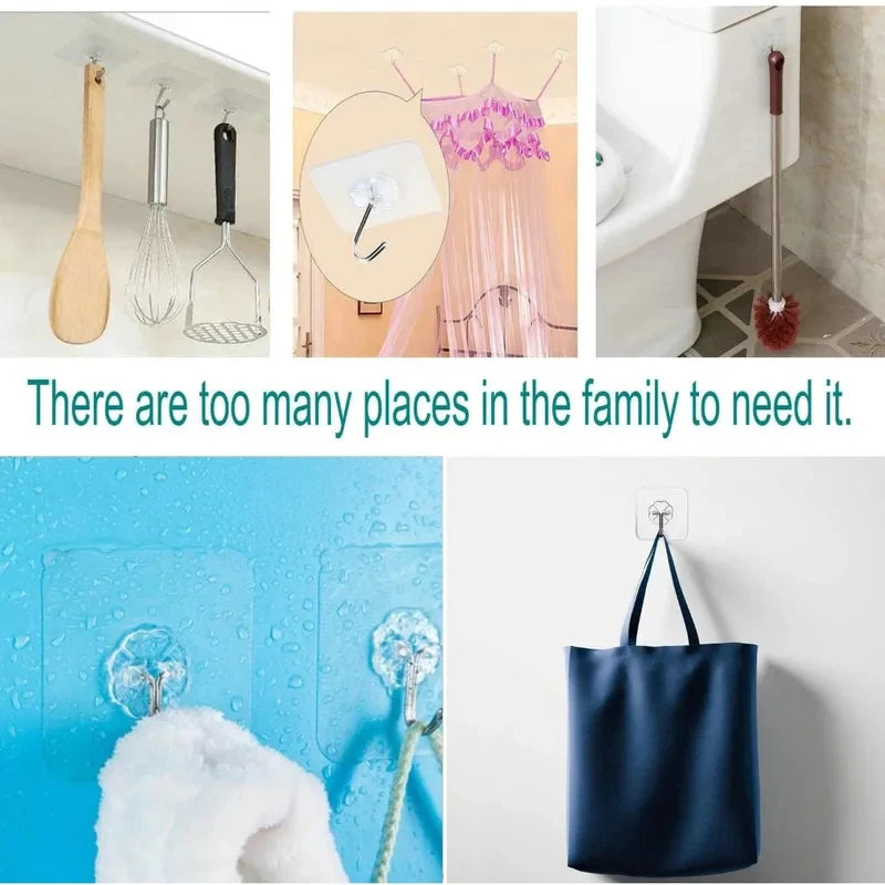 5/10/15/20/25/30Pcs Clear Adhesive Hooks – Holds 33 lbs, Waterproof No-Drill Hooks for Home, Bath & Kitchen