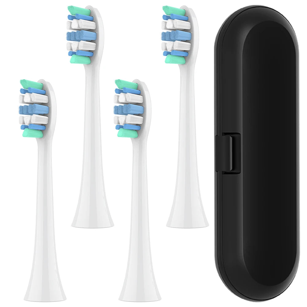 Toothbrush Travel Case and 4x Replacement Brush Heads Compatible with Philips Sonicare Electric Toothbrush, for 4100/6500/7500