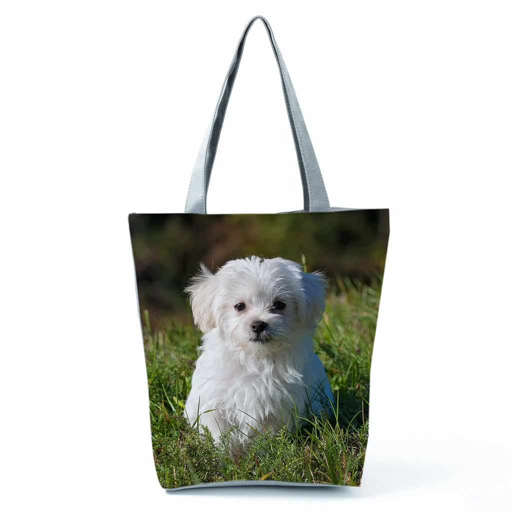 Cute Maltese Dogs Print Handbags Casual Women Shopping Bag Large Capacity Foldable Shoulder Bags Eco Reusable Travel Beach Totes