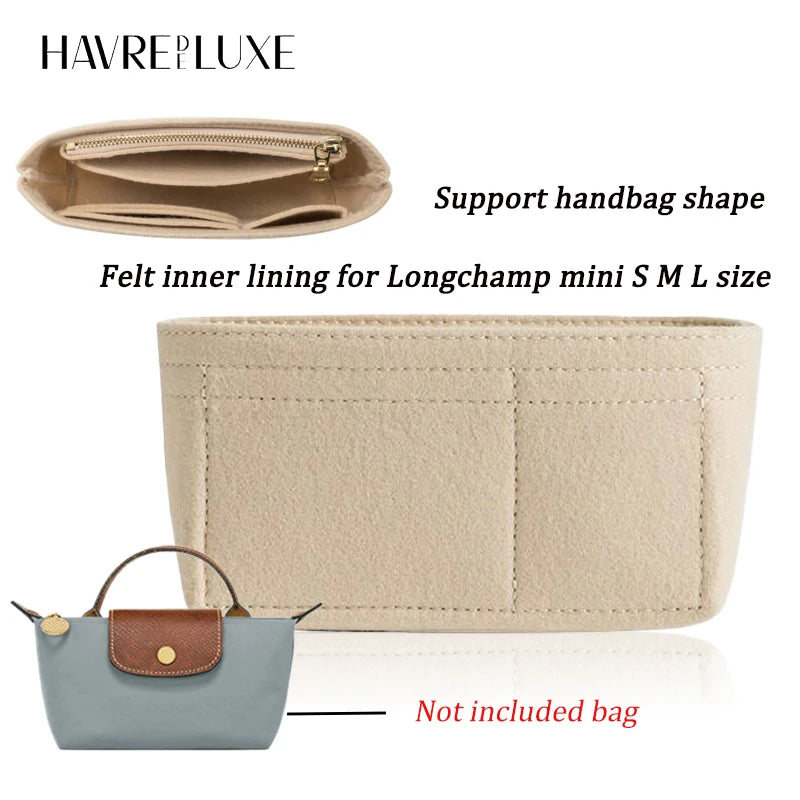 Felt Bag Organizer For Longchamp Bag Mini S M Size Backpack Support Handbag Tote Bag Organizerinner Bag Liner Bags Accessories