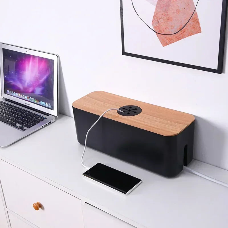 For Wire Case Home Cable Winder Organizer Wooden Cable Storage Box Power Line Storage Case Dustproof Charger Socket Organizer