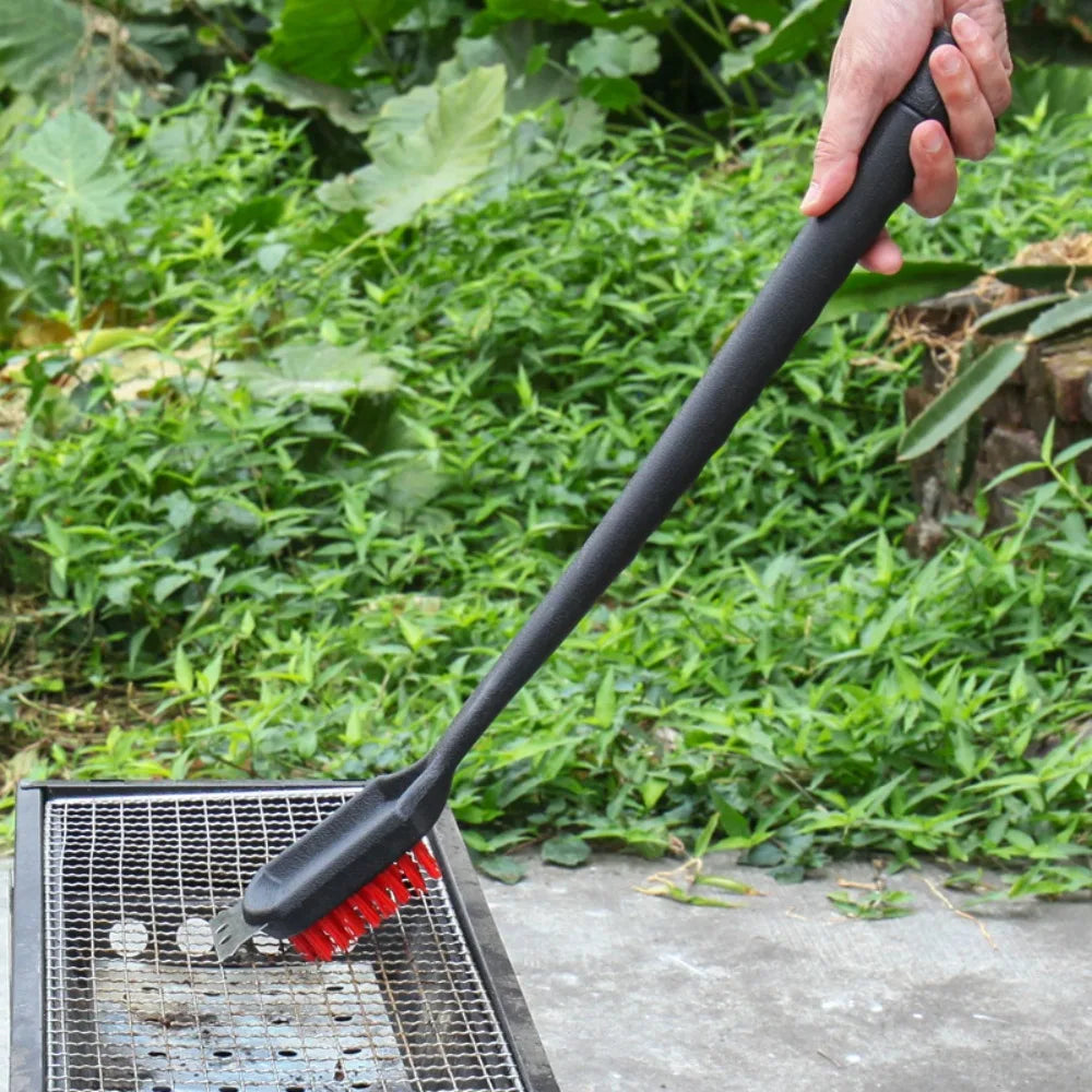 Long Handle Multifunctional Grill Cleaning Shovel Brush, Outdoor Grill BBQ Tools Nylon Cleaning Brush Double Sided Brush