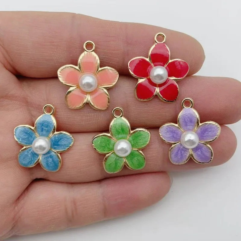 10pcs bracelet necklace pendant DIY accessory material popular pink small flower alloy single pendant