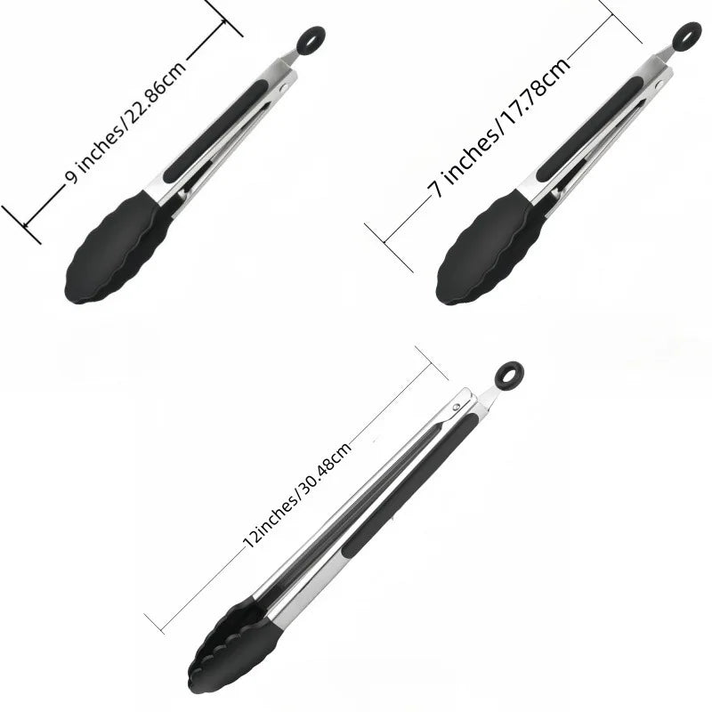 Premium Stainless Steel Silicone Food Tongs 1/3Pcs Non Stick Heat Resistant BBQ Cooking Clamp For Steak Salad Pasta Noodles