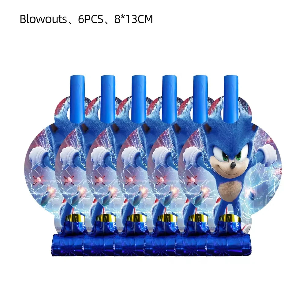 Sonic Birthday Party Supplies Hedgehog Action Figure Disposable Tableware Paper Plates Cup Knife Fork Spoon Baby Bath Toys