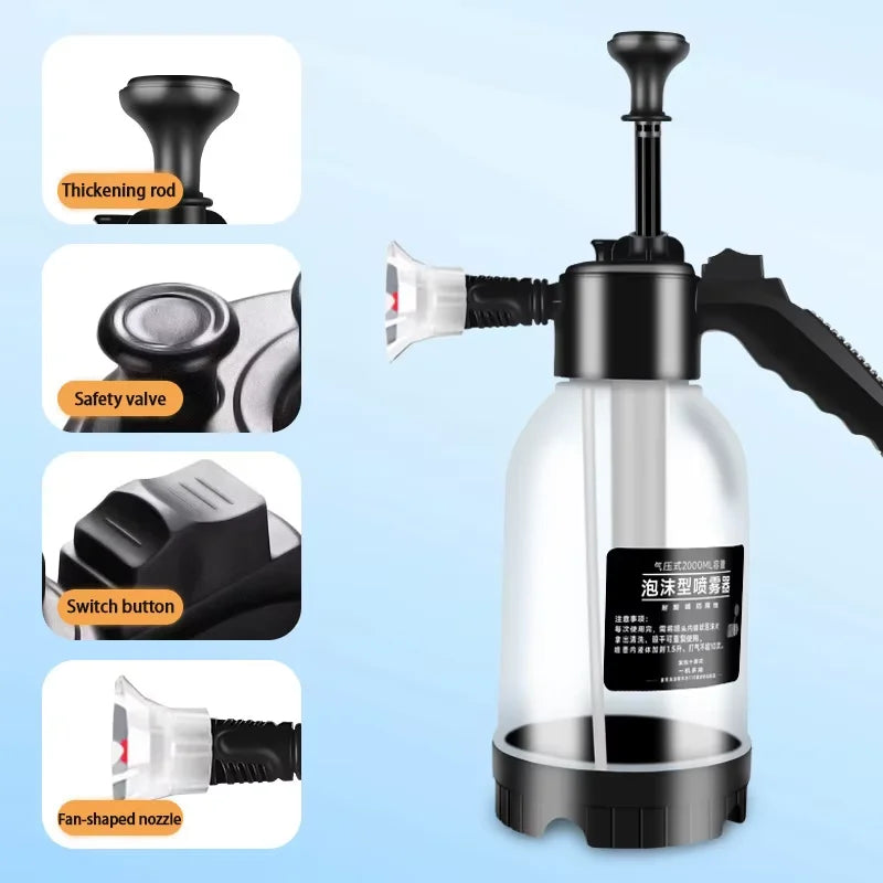Quick Clean Car Wash Foam Sprayer Pneumatic Handheld 2L Car Home Disinfectant Water Bottle High Pressure Foam Convenient