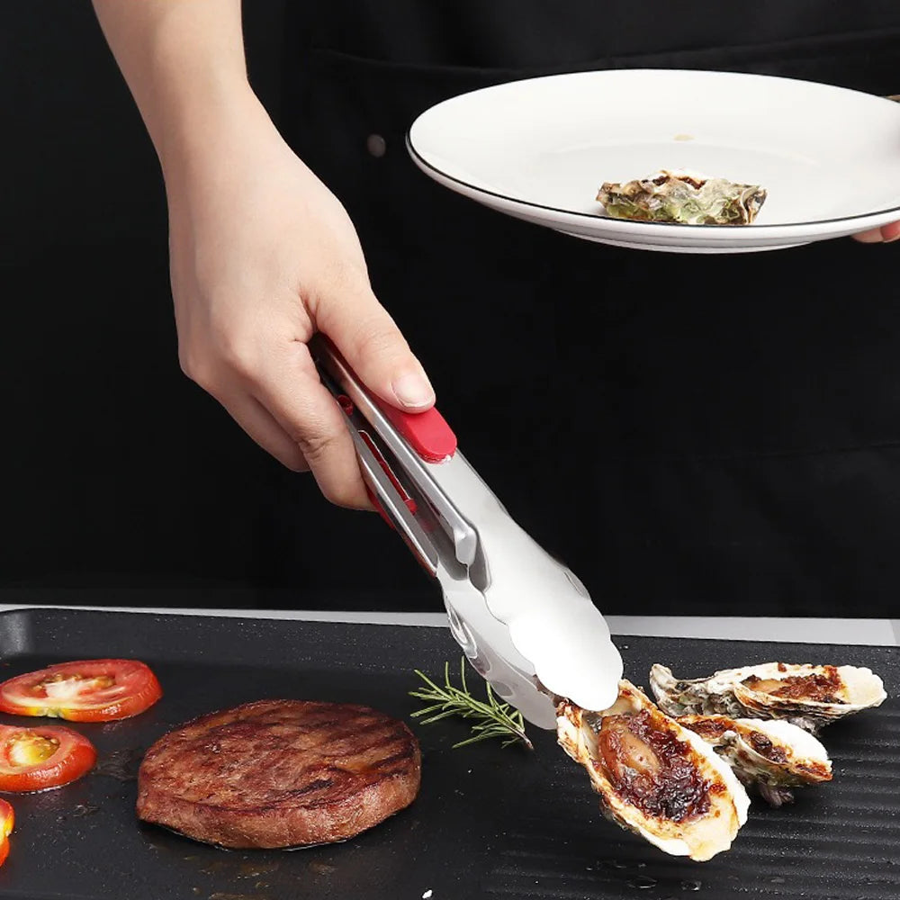 9 ", 12", 14 "- non slip stainless steel barbecue tongs meat salad bread clip barbecue rack buffet clip barbecue cooking tools