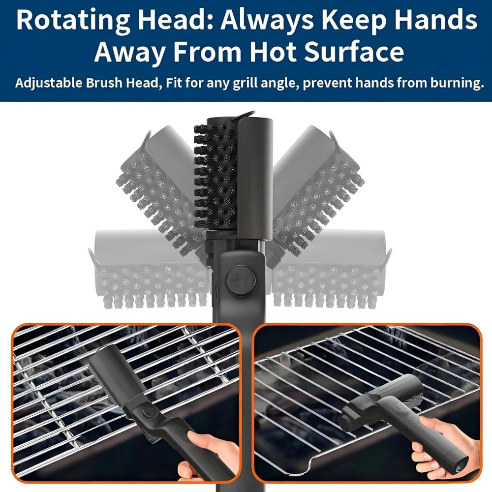 Electric BBQ Grill Brush 180° Adjustable Stainless Steel Brush Head Grill Cleaning Brush for Outdoor Grilling and Kitchen Grates