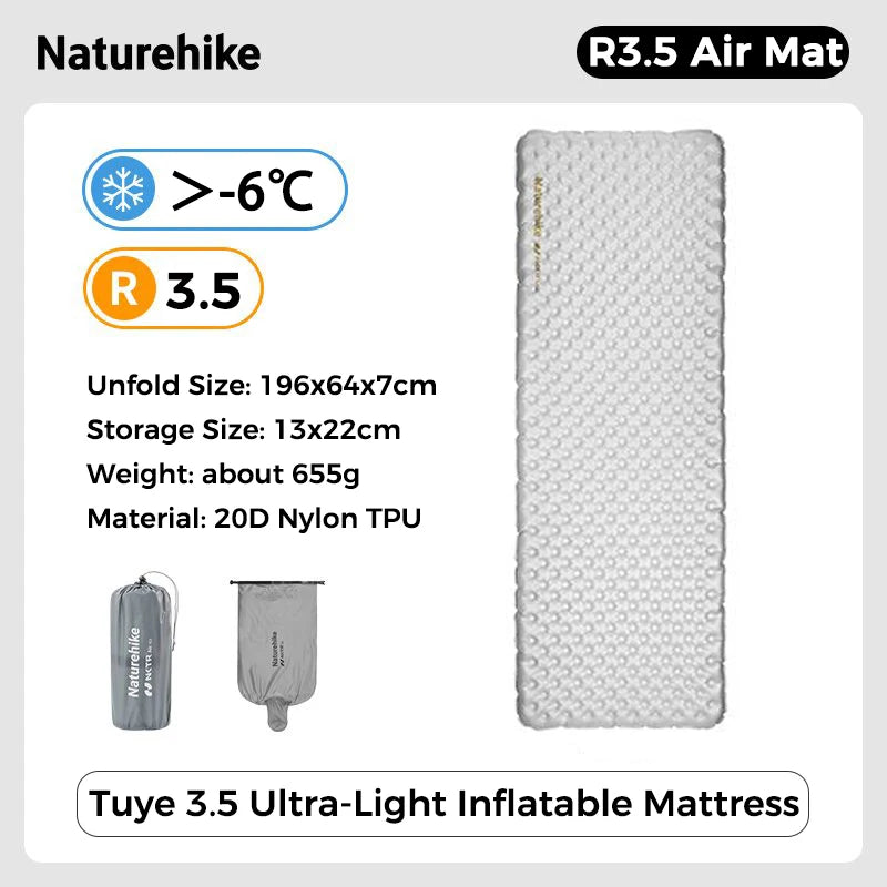 Naturehike Camping Mat 3.5/4.6/5.8/8.8 High R Value Ultralight Warm Inflatable Mattress Outdoor Portable Folding Inflatable Mats