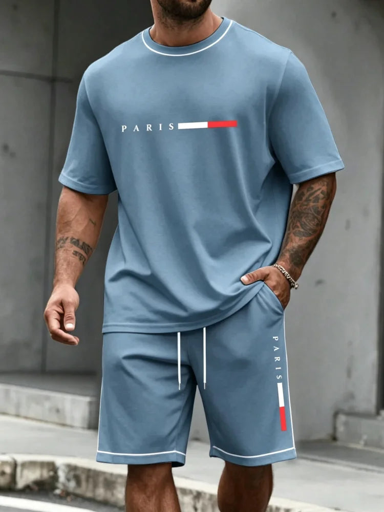 Men's Tracksuit 2 Piece O-neck Short Sleeve Shirt Shorts Set Men's Running Suit Plus Size T shirts Man Clothing Summer T-shirt