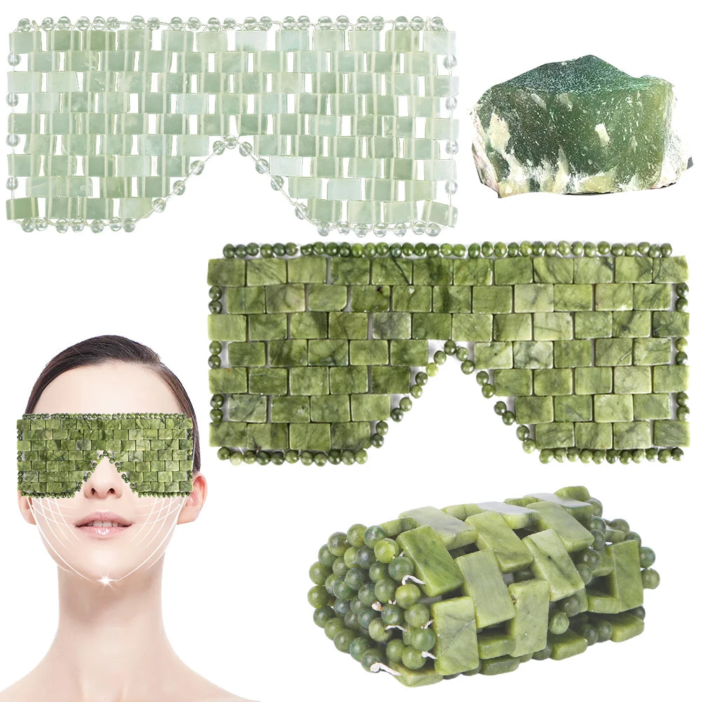 Jade Eye Mask Facial Cooling Mask Alleviate Puffiness Sleeping Eye Mask 100% Real Jade Stone Beads for Hot & Cold Therapy