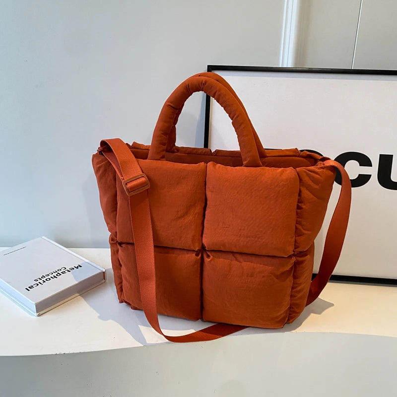 MOODS Square Shoulder Crossbody Bags For Women 2024 Spring New Trendy Cotton Padded Handbags Lux Large Capacity Quilted Tote Bag