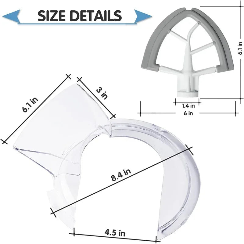 2Pc/Set Silicone Flex Edge Beater + Pouring Shield - Secure Fit Splatter Guard for KitchenAid 4.5-5Qt Tilt-Head Stand Mixers