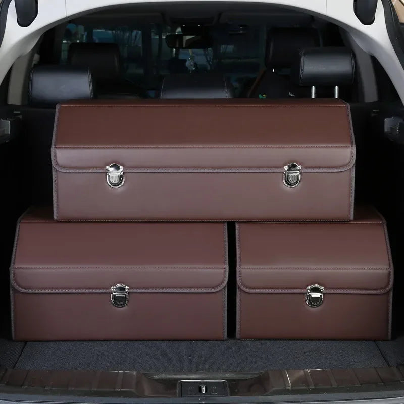 Car Trunk Organizer Organizers And Storage Suv Faux Leather Foldable Trunk Multi-Compartment Adjustable Auto Grocery Storage Box