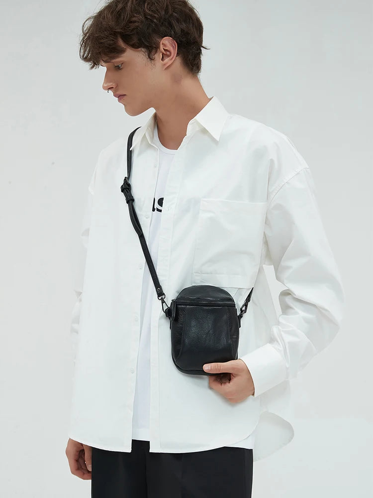 Casual Leather Crossbody   Hoof Bag for Men Composite Sheepskin Single Shoulder Phone Bag Trendy Vertical Mobile Pho...