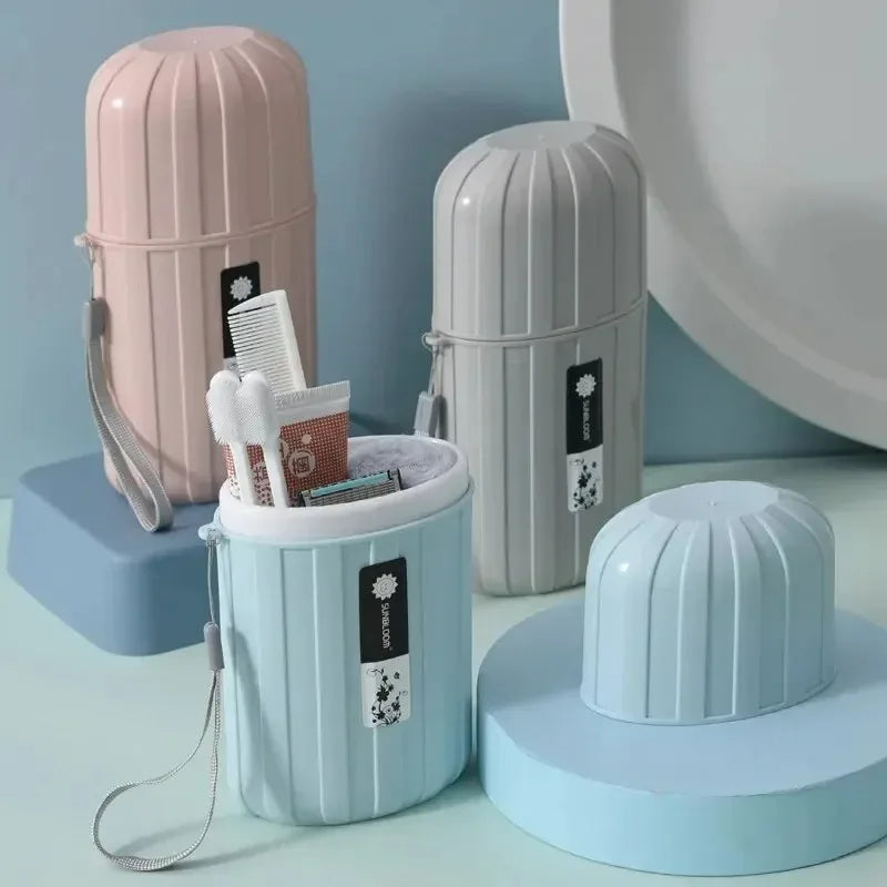 Travel Mouthwash Cup Portable Cute Essential for Business Trips Toothbrush Case with Lid Multifunctional Storage SetB