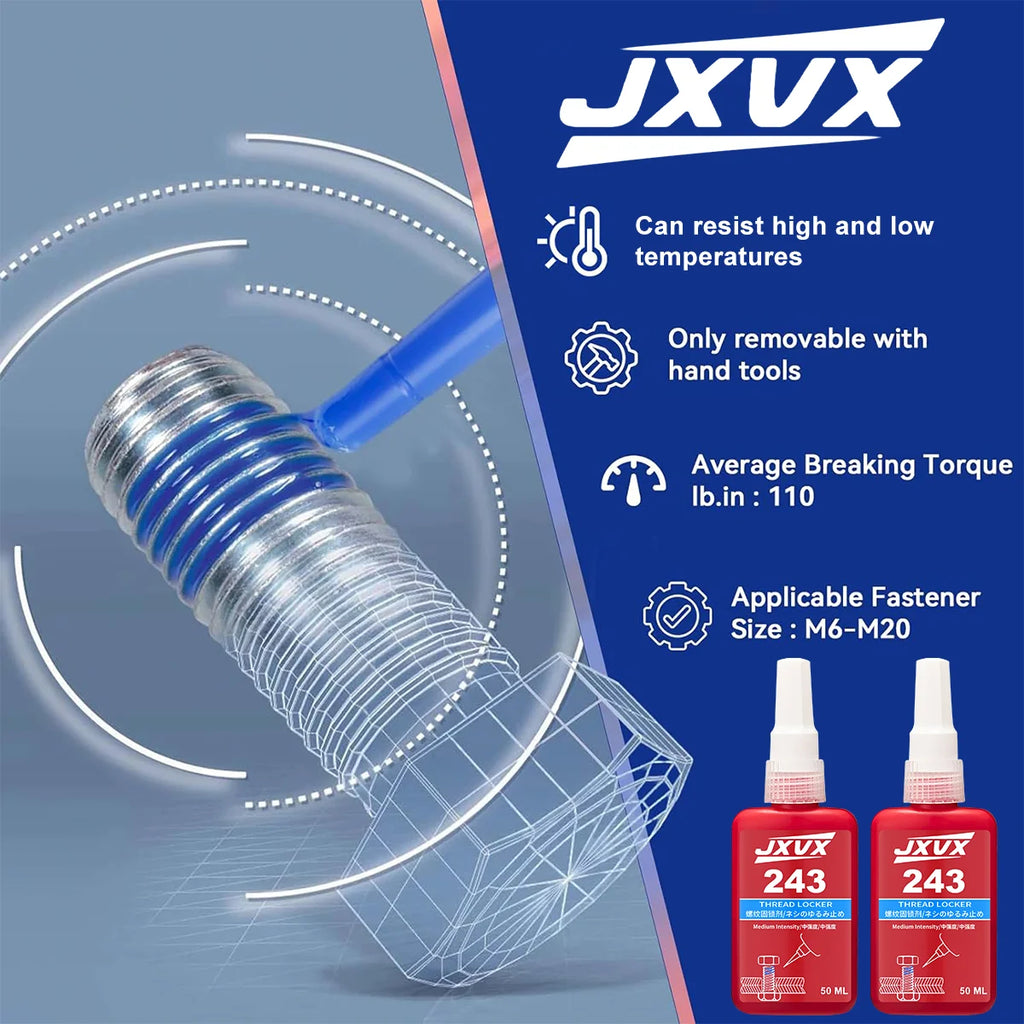 243 Threadlocker Medium Strength -Thread Locking Agent Sealant 50ml Anaerobic Glues Anti Loose Screw Glues Fastening Quickly Cured Threadlocker Adhesive for Screw.
