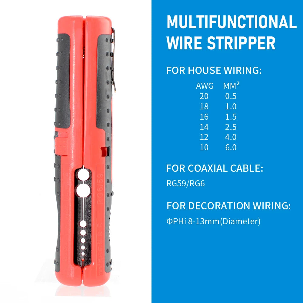 Multifunctional Wire Stripper & Cutter, Portable Pen Clip Design with Anti-Skid Handle for Electrical & Network Cables