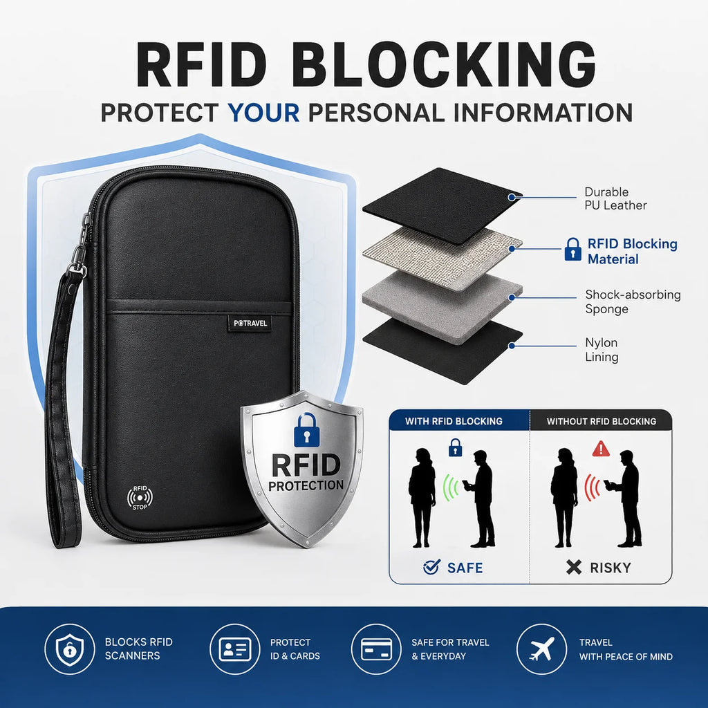 RFID Travel Passport Holder Waterproof Document Organizer Wallet Large Capacity Ticket Card Bag for Men Women Family Trip