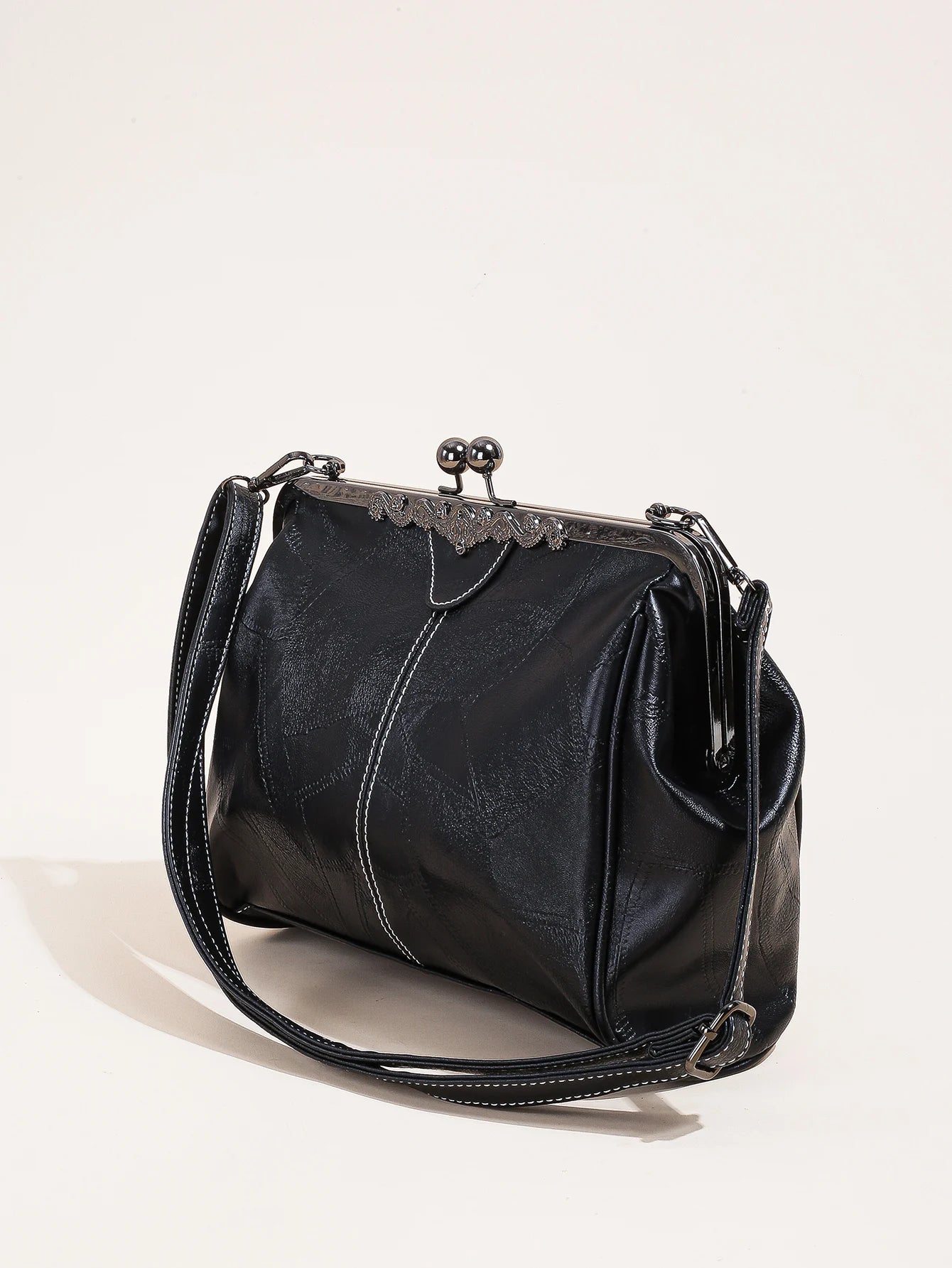 Ladies Soft Retro Leather Large Capacity Kiss Lock Portable Shoulder Crossbody Women Handbag Cell Phone Bag Clutch Bag