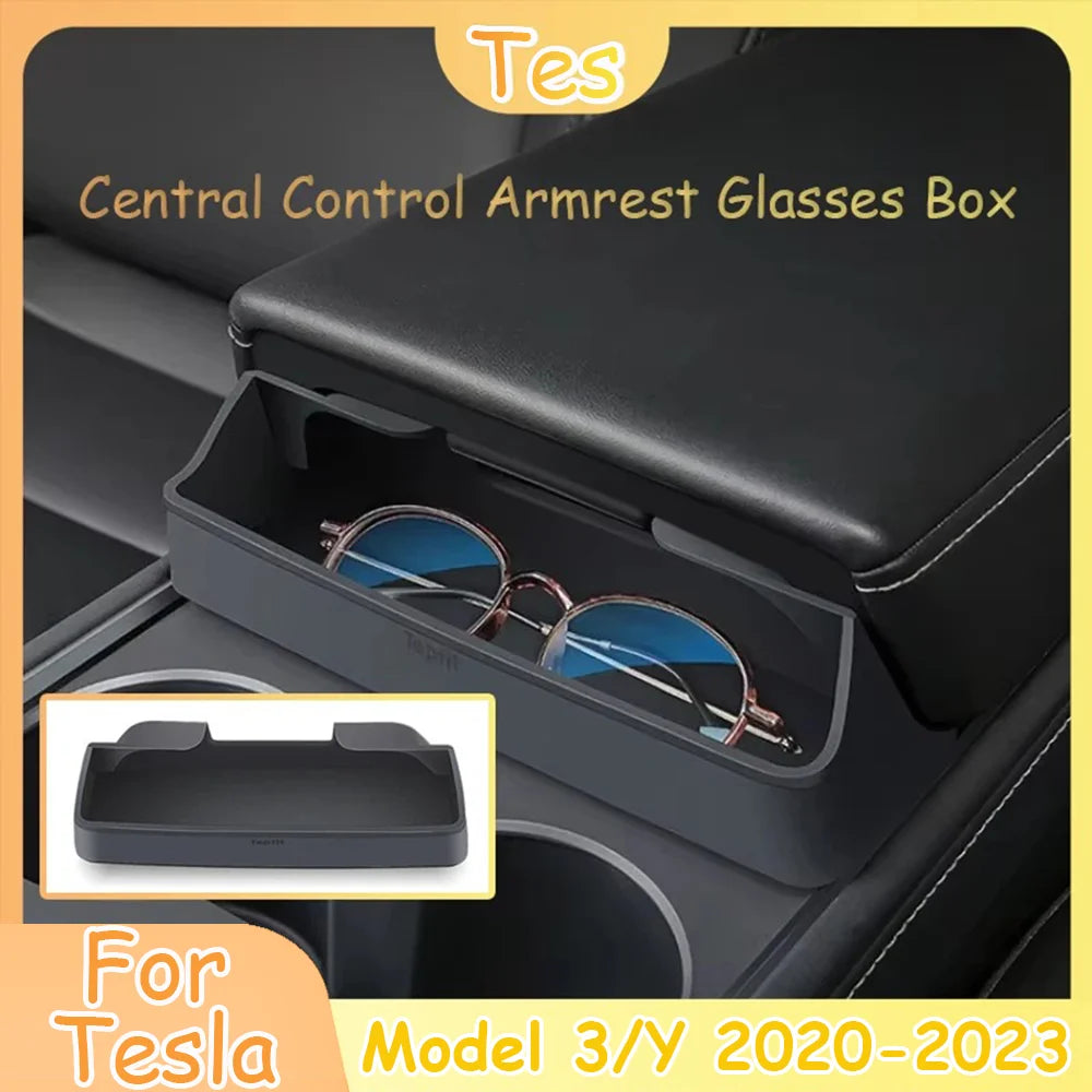 For Tesla 2023 Model 3 Model Y Central Control Armrest Glasses Pocket Accessories 2023 Glasses Case Silicon Storage Casket