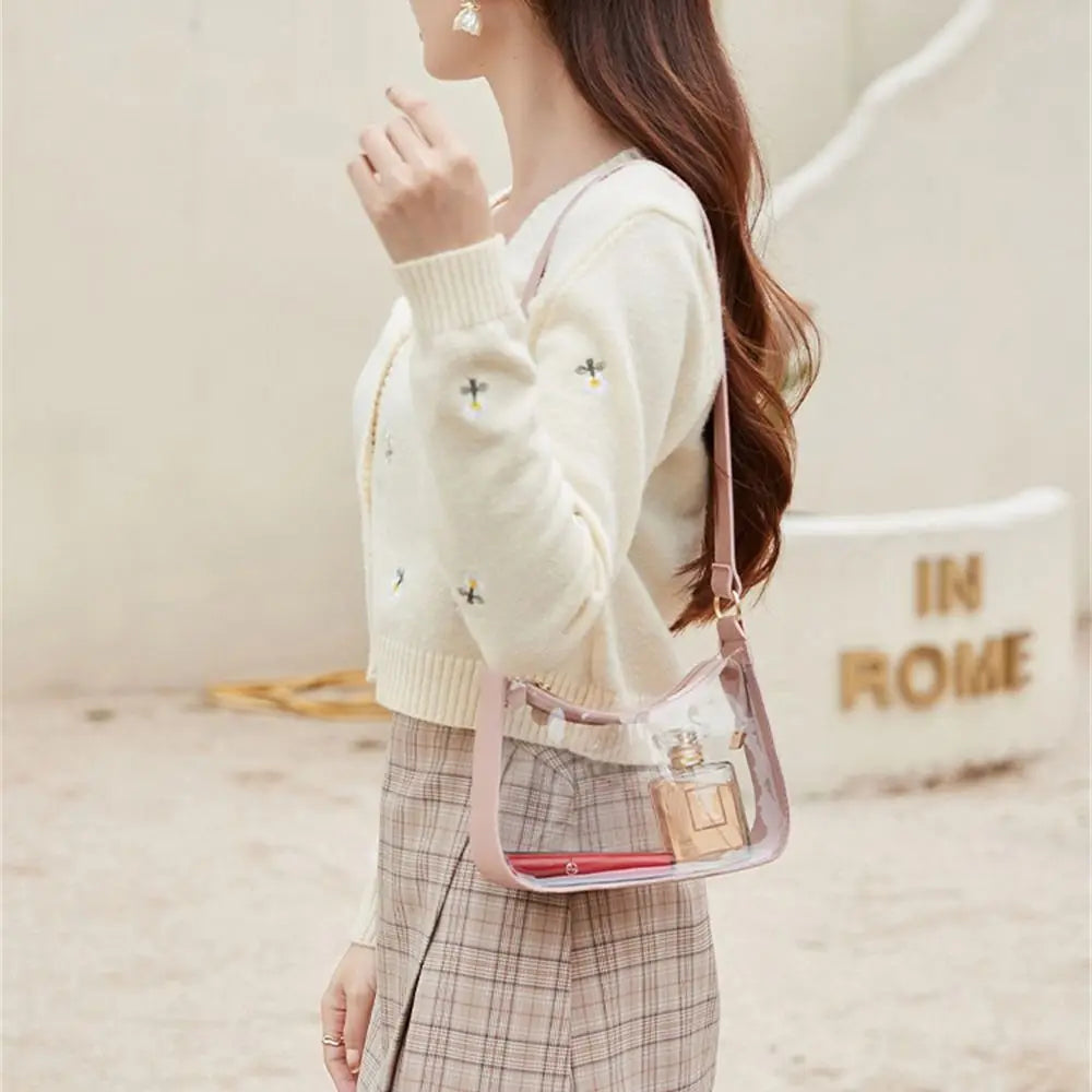 Candy Color Transparent Shoulder Bag Daily Zipper PVC Clear Jelly Bag Small Purses Women Girls