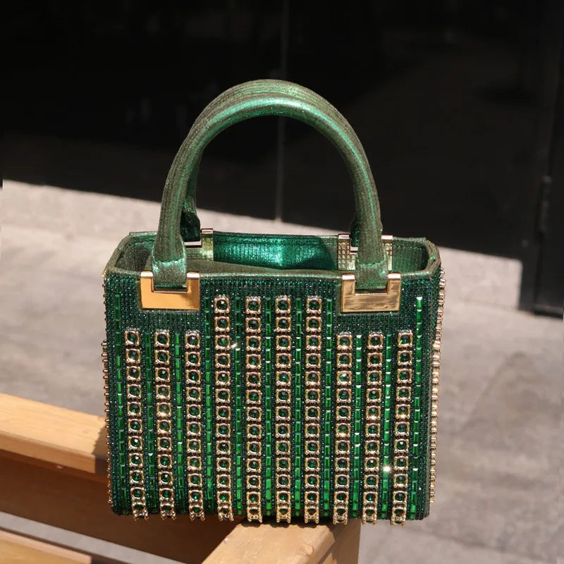 2025 Luxury High-end Crystal Diamond Women Evening Clutch Bag Fashion Design Big Rhinestone Wedding Party Handbags Shoulder Bag