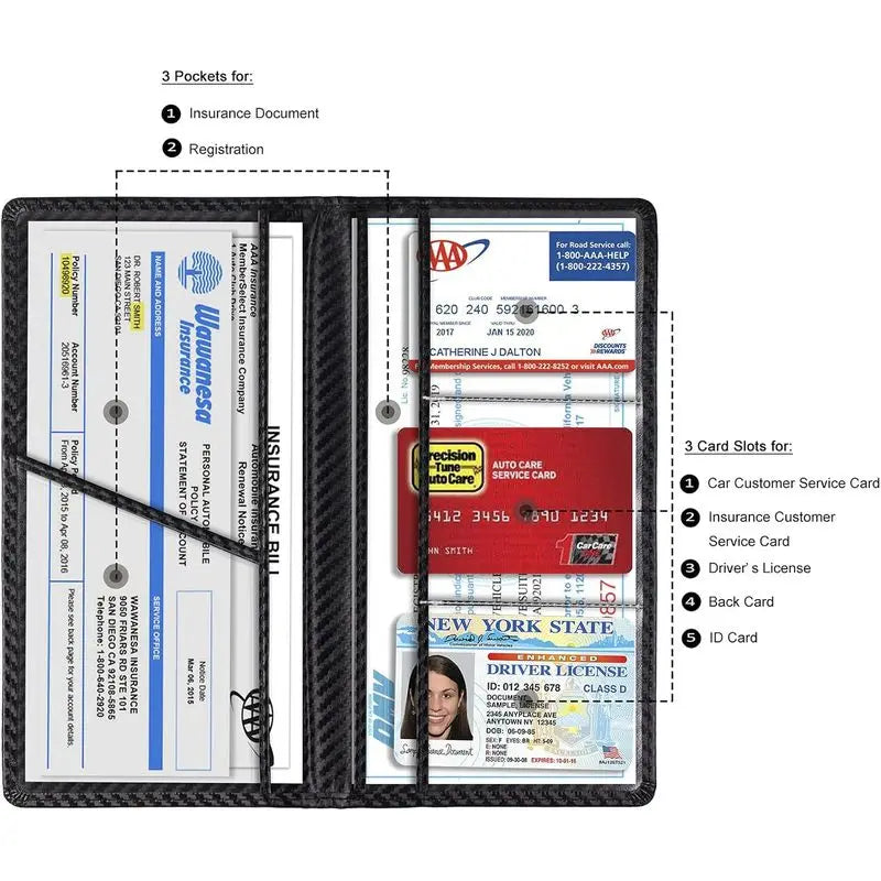 Car Registration and Insurance Card Holder, Vehicle License Document Glove Box Compartment Organizer, Interior Car Accessories