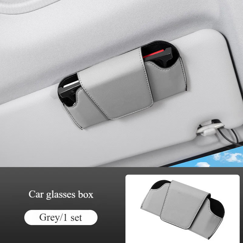 Universal Magnetic Car Sunglasses Holder Super Fiber Leather Case Auto Sun Visor Glasses Box Clip Fastener Eyeglasses Storage