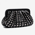 Casual Vintage Clutch Purse PU Leather Pleated Design Handbag Magnetic Buckle Rivet Detail Shell Shape Wallet for Women