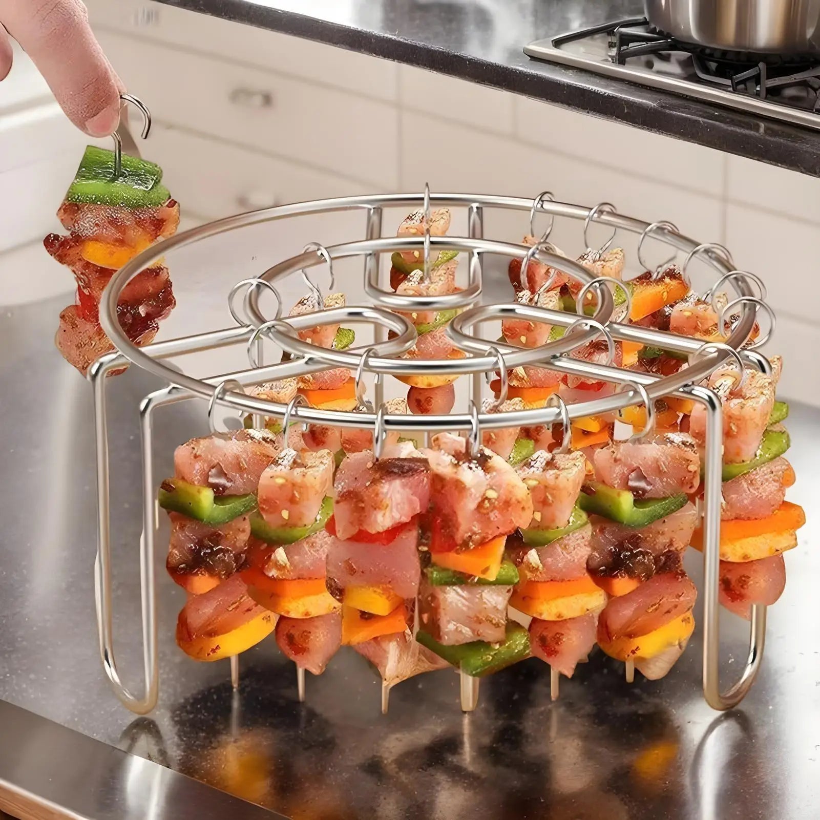 24 Skewers Air Fryer Stainless Steel Grill Vertical Skewer Hanging Oven Kebab Rack Kebab Holder Kitchen Gadgets Grill