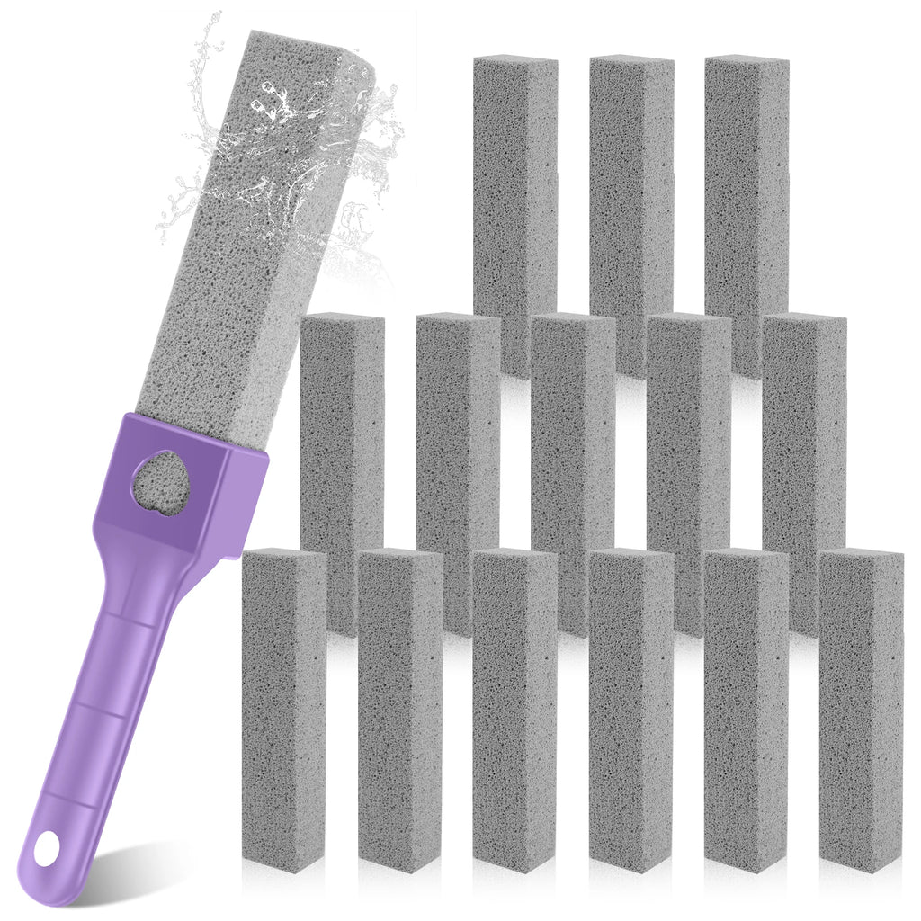 15Pcs Pumice Stone Cleaning Stick Removable Stone Toilet Bowl Cleaner with 1 Handle Bathroom Tile Sink Household Washing Tools