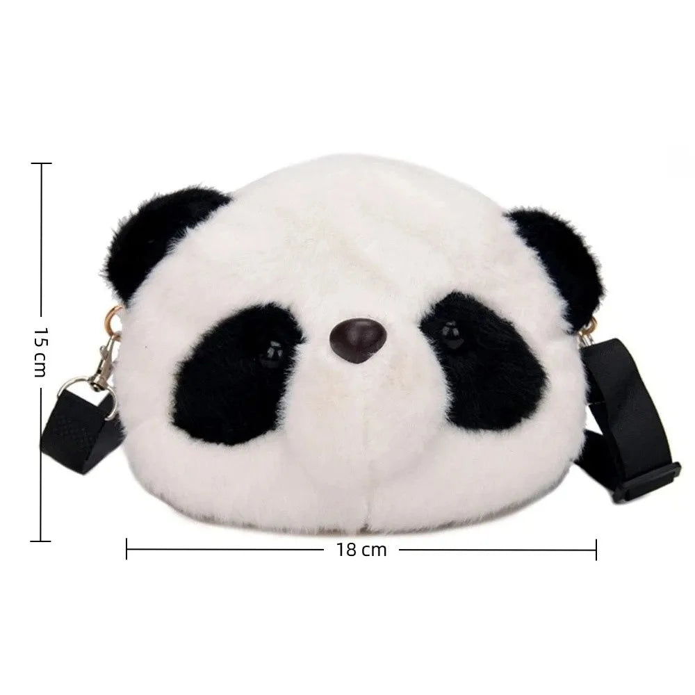New Soft Fluffy Panda Crossbody Bag Lightweight Cartoon Coin Purse Fabric Adjustable Straps Phone Bag Women's Accessories