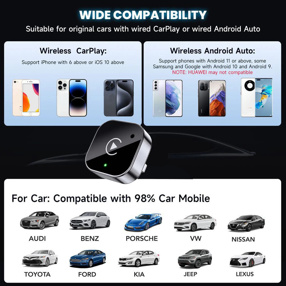 2-in-1 Wireless CarPlay & Android Auto Adapter,Plug &Play DongleConverts Wired to Wireless,Compact Fast Auto-Connect for Android