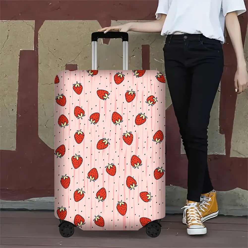 1PC Strawberry Print Luggage Cover for luggage sizes 18-32 inches; dust and elastic travel accessories to effectively protect